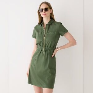 J.Crew Zip-front chino dress, utility green, size 8 NWT